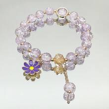 1 件多色向日葵裂纹玻璃珠弹性手链配雏菊花吊坠，时尚串珠手链适合日常佩戴，送给朋友情人节的珠宝礼物 - 白色 - 查看 9