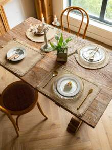 Farmhouse Style Jute Tassel Placemats, Round Bowl Pads, Rectangular Placemats / Trivets