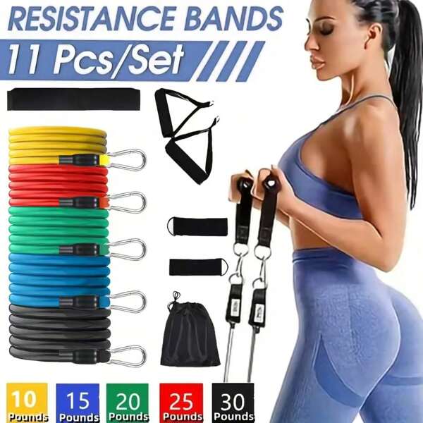 11pcs Multi-Functional TPE Resistance Bands Set With Various Tension - Non-Slip, Anti-Breakage, Stackable, Includes Foam Handles, Elastic Fitness Bands, Ankle Straps, Door Anchor And Carry Bag, Suitable For Home, Gym, Yoga, Pilates, Whole Body Workout, Suitable For Beginners
