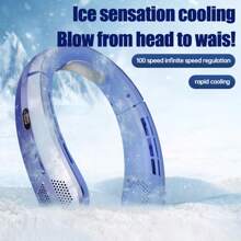 1pc New Intelligent Sliding Speed Adjustable Neck Fan With Type-C Charging, Long-Lasting Battery, LED Display, Bladeless Portable USB Mini Fan For Outdoor, Student, Home, Office, Travel, Fishing - Silent High Airflow