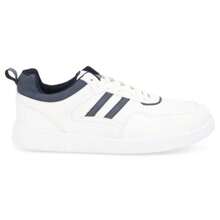 Zapato Tenis De Piso Para Caballero Color Blanco Sintético Ultraligero Con Cintas Ajustables Y Detalle En Contraste - Blanco - Ver 3