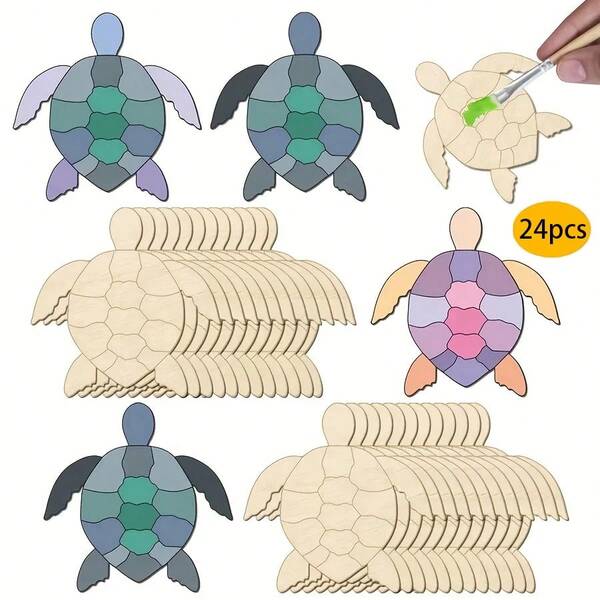 24 piezas Tortuga de madera, decoración de pared multifuncional, tortuga de madera en blanco para el hogar, el aula o la decoración de fiestas, muy adecuada para fiestas, cumpleaños, etc. Artesanía de madera duradera
