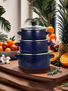 3pcs 16-20cm Thick Rim Enamel Mini Cookware Set: Double-Ear Porridge Bowl, Soup Pot, Stew Pot, Mini Pot, Skillet, Stew Pot, Casserole, Seafood Pot, Noodle Pot, Small Hot Pot. For Cooking Porridge, Milk, Soup, Noodles, Suitable For Babies, Adults, And Children, With Non-Stick Enamel Surface. Enamel Cookware Set, Kitchen & Dining Food Storage, Outdoor Camping Cookware, Compatible With Electric Stove And Gas Stove, Not Suitable For Microwave, Gift Set, Sizes Are 6.5"/7.1"/7.9" - Multicolor - View 13