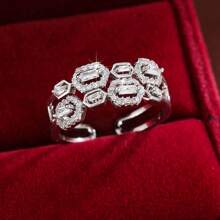 1 Stück verstellbarer geometrischer Hexagon Design Cubic Zirkonia Ring für Frauen