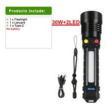 Luz de Sinal de Iluminação de Alta Intensidade para Uso Externo com Fonte de Luz LED Vermelha/Branca/Verde/Amarela, Bateria de Lítio de Alta Capacidade Integrada, Lanterna LED de Alta Potência com Luz Lateral, Zoom Rápido, Adequada para Reparos de Automóveis, Emergências Domésticas e Acampamento ao Ar Livre, Acessórios de Camping