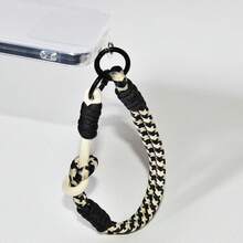 Adjustable Nylon Phone Case Strap, Portable Wristband With Keychain, Earphone, USB Flash Drive Pendant, Celebrity Same Style - Adjustable Beige Black - View 3