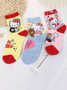 Sanrio 1Pair Sanrio Hello Kitty Socks Kitty Cat Spring And Fall Mid-Calf Cotton Cute Cartoon Girls Socks Girls Gifts