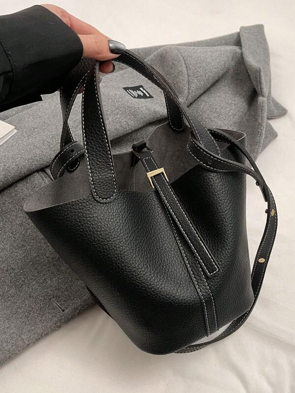 1 Peça Nova Bolsa Balde Retrô Casual Versátil de Cor Sólida Feminina, Modelo de Outono e Inverno, Adequada para Ir ao Trabalho, Namoro Diário e Uso Diário, Bolsa Feminina da Moda Pode Ser Transversal