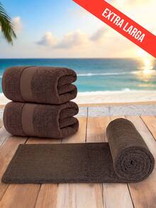 TOALLA EXTRA GRANDE BAÑO COMPLETO, 100% ALGODÓN MEXICANO, SI SECA, LA CENEFA PUEDE VARIAR CALIDAD PREMIUM - Café integral - Ver 4