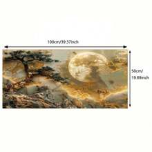 Grande impression d'art sur canevas sans cadre - Lever de soleil doré, pin 3D et pierre, décoration murale moderne pour salon ou chambre à coucher, art mural sur canevas