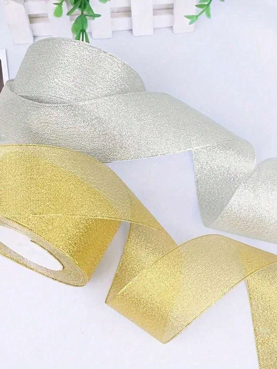 1 Rolle goldfarbenes/silberfarbenes glitzerndes Satinband für selbst gebastelte Schleifen, Hochzeit, Weihnachtsdekoration, DIY Karten und Geschenkverpackung, 25 Yards für den Valentinstag - Verschiedenfarbig - Übersicht 1