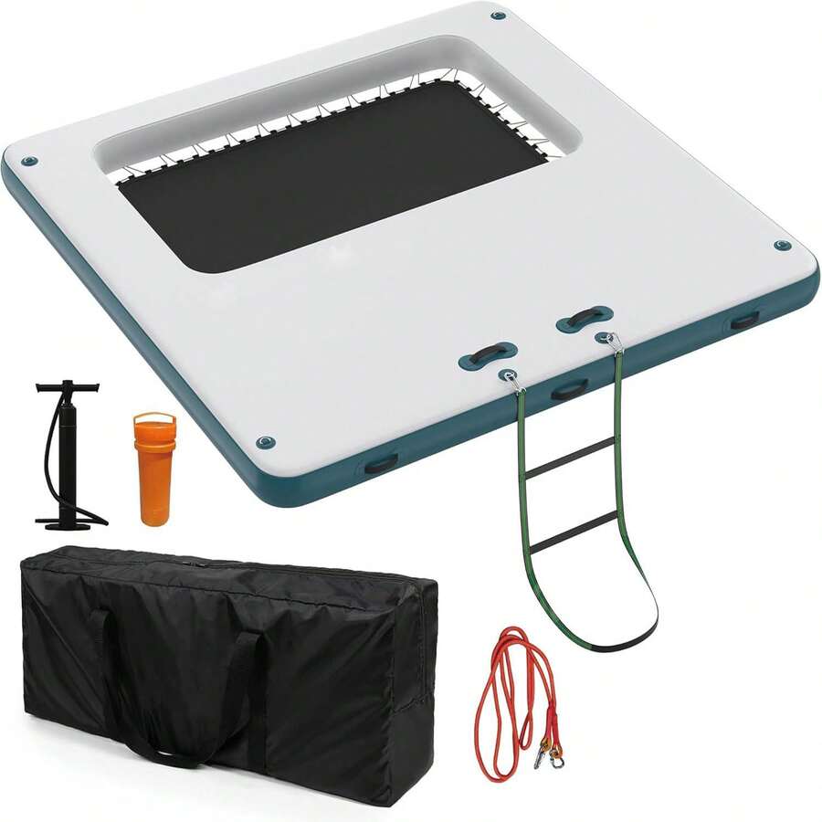 Inflatable Water Hammock Floating Dock Mesh, 10FT/8FT Sunchill Float Ring Heavy Duty River Floats Lake Raft For Tanning Pool Lounger Float Island Platform Pad Mat Party  Large 10x10FT Inflatable Floating Dock - Inflatable Water Hammock W (4x7FT) Water Floating Island Raft For Lake Boat Pool Ocean - Includes Ladder & Carry Bag - White - View 1