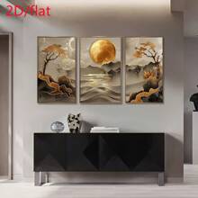 3 pièces Peintures décoratives artistiques, paysage d'arbre de vie et de fleur de lotus, style classique moderne, art acrylique, sans cadre vertical, convient pour le salon, la chambre, le bureau à domicile, la salle de bain, la salle à manger - décoration murale d'intérieur, sans cadre