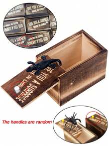 1pc Wooden Spider Prank Box - Funny Gag Gift Practical Joke Kit For Various Room Types, Indoor & Outdoor Use, Holiday Themed For Halloween, Christmas, Easter, Thanksgiving, Without Electricity