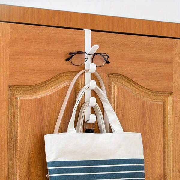 1 Door Hanging Storage Rack With 4 Hooks - Durable Plastic Multifunctional Storage Rack, Suitable For Wallets, Clothes, Bags - Bedroom/Wall Mounted Space Saving Design, Foyer Organization, Practical Storage Rack | Easy To Install