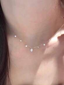 1pc Elegant S925 Sterling Silver Teardrop Zirconia Pendant Necklace, Lightweight Clavicle Chain, Versatile For Commuting, Great Gift - Gold - View 7