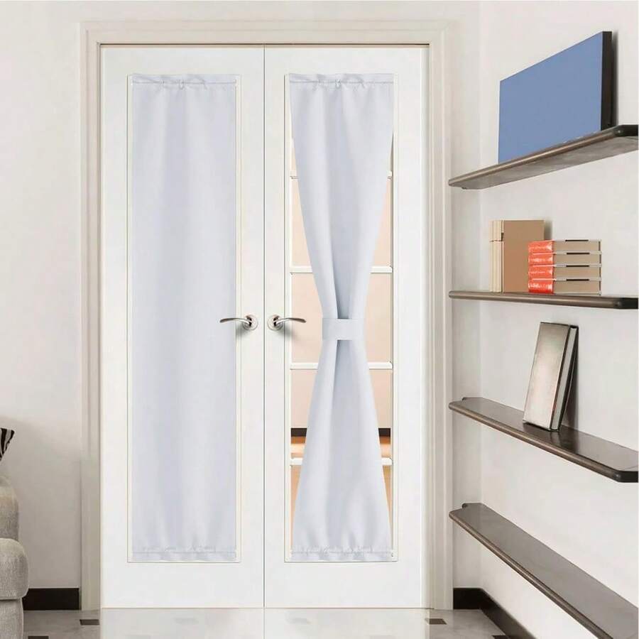 Local Warehouse- Door Curtain Panel, Grey French Door Curtains Blackout Thermal Insulated Curtain Sidelight Privacy For Window/Living Room/Doorways/Classroom (25W By 72L Inches, 1 Panel) - 灰白色 - 查看 1