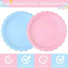 Set de 10 piezas/20 piezas/40 piezas, Platos de papel para revelación de género para fiesta temática de niño o niña, platos en forma de abanico de 7" y 9" en color rosa claro y azul para postres en fiestas de cumpleaños, bodas, bautizos y otras celebraciones - Multicolor - Ver 6
