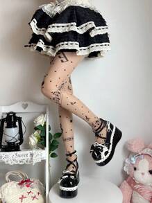 1 Par de Pantimedias de tono carne con estampado de nota musical, sexy y de moda, para mujeres
