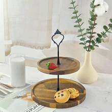 2-Tier Wooden Dessert Stand, Cake Stand, Snack Stand, 2-Tier Wooden Tray, Round Cake & Fruit Platter, Suitable For Birthday, Wedding And Home Gathering, For Cupcakes And Pastries, Easy To Carry And Store