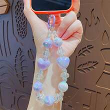 TOOUEE 1PC Cute Heart-Shaped Solid-Colored Theme Keychain Beaded Phone Charm ,Acrylic Keychain Bag Car Key Pendant Key Chain For Gifts Cartoon Character Keychain Themed Gift For Lovers Cute Stuff Birthday Gift Charm