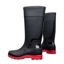 Bota Hombre Alta Para Lluvia Impermeable Industrial Trabajo Jardinería Agricultura Lava Autos Suela Antideslizante Resistente Líquidos Detalles Brillosos Protectoras - Negro Rojo - Ver 5