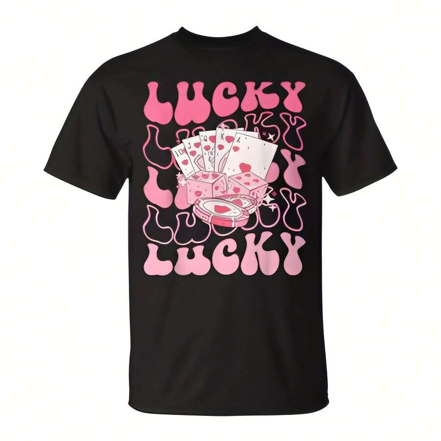 Retro  Bach Party Lucky Vibes Poker Dice S T-Shirt Pm 220G Cotton T-Shirt For  And Wo – Heavyweight Yet Soft, Designed For Everyday Wear, Work, Street Style, Or Lounging At Home – Combines Minimalist, Retro, And Urban Fashion – Perfect Gift For Birthdays, Days, , Family, Or Yours - Black - View 1
