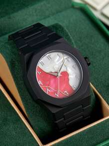 1 pieza Reloj de pulsera de cuarzo clásico y creativo para hombre, de estilo casual de negocios en azul, negro y rosa, con diseño de números arábigos y dibujos animados, adecuado para la oficina, deportes, cumpleaños, regalo para días festivos