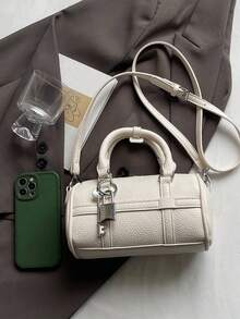 Modische und minimalistische Schultertasche aus Kunstleder mit Kissen- und Zylinderdesign, vielseitig für den täglichen Gebrauch, Einkaufen und Pendeln. - Beige - Übersicht 12
