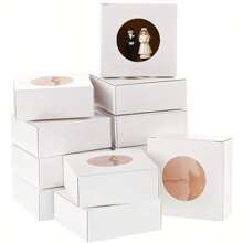 30 Pcs Foldable Kraft Paper Box With Round Clear Window Square Favor Box For Wedding Party Birthday Anniversary