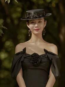 French Elegant Church Hat, Bride Decor Hat, Ladies British Style Fascinator Hat, Noble Cap, Vintage Hat, Bow Hat, Birthday Party Headpiece, Banquet Costume Hat, Black Hat, Equestrian Hat, Formal Hat, Large Hat, Ladies Hat, Gorgeous Hat, Feather Hat, Ball Cap, Pink Hat - 1082 - View 1