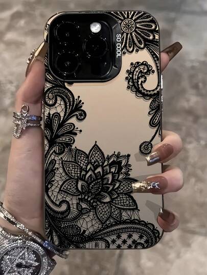 غطاء هاتف مقاوم للصدمات من مادة TPU بنمط دانتيل أسود فريد، متوافق مع أجهزة آبل 16، 15، 14، 13، 12، 11 برو ماكس، مقاوم للماء ومقاوم للخدش ومقاوم للسقوط