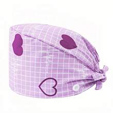1 pieza Gorro de enfermera con estampado de carta de amor de poliéster para mujeres, antibacteriano y antipolvo, diseño de correa elástica ajustable, banda transpirable interior, gancho para la mascarilla, adecuado para médicos, enfermeras, salón de belleza, veterinaria y trabajadores de limpieza