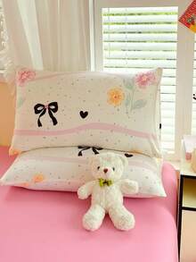 1 套黑色花卉蝴蝶结床上用品，3 件套（1 个羽绒被套 + 2 个枕套），柔软棉质，清新柔美风格，适合女孩卧室/宿舍，四季皆宜 - 粉紅白黑 - 查看 8