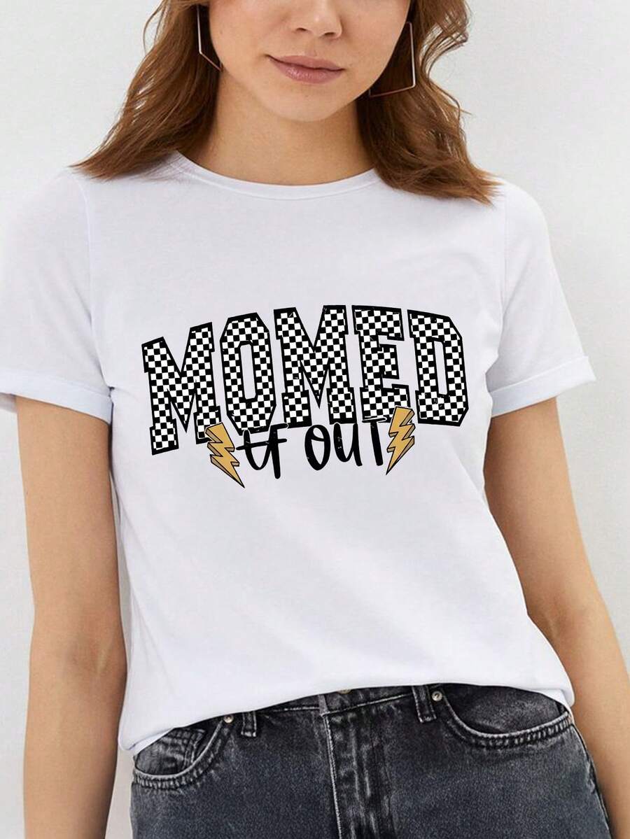 Camiseta de cuello redondo con estampado de pantorrilla vibrante: corte clásico, mangas cortas, estilo informal para primavera y verano: ropa cómoda para uso diario para mujer - Blanco - Ver 1