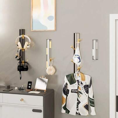 Perchero de pared vertical creativo y de moda para la entrada, toallero y estante plegable para accesorios de baño, organizador de entrada de ganchos múltiples