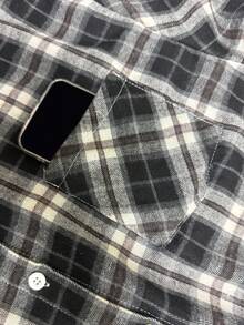 Women's Regular Plaid Dropped Shoulder Long Sleeve Loose Casual Shacket, Versatile Autumn