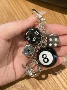 1 pezzo Portachiavi fatto a mano con dadi, accessorio alla moda Y2K stile sottocultura, ciondolo a forma di palla da biliardo 8, decorazione per borse
