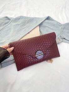 最新小众设计时尚编织纹理信封包，复古女士手提包