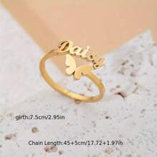 Anel de Letra Tipo Borboleta Customizado de Aço Inoxidável com Nome Pessoal em Inglês, Bracelete Banhado a Ouro 18k de Luxo Leve, Presente Ideal Único e Adequado para Ela, Adequado para Ele, Namorada, Mãe, Família, Amigos, Filha, Ela, Aniversário de Avós, Aniversário, Uso Diário, Dança, Dia das Mães, Dia dos Namorados, Cerimônia de Formatura, Casamento