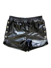 Femmes Mode PU Faux Skinny Stretch Bouton Côté Ouvert Short Pantalon