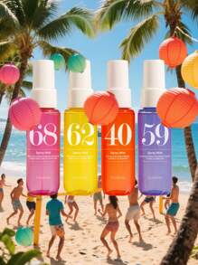 طقم صيفي صغير 4 قطع/5 قطع للنساء، رذاذ شعر طازج 40مل/1flفل. Gift. كوبون وتوبروز وفانيلا وكهرمان صغير كهدية لحفلات الشاطئ والسفر