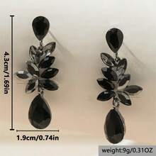 Simple & Versatile Women's Drop Shaped Pendant Earrings With Synthetic Gemstones, Creative Design Jewelry, Gift For Party, Festival Commemoration, Matching - Black - View 2