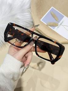 1 件韩式粗框双梁方形眼镜，水钻装饰时尚眼镜，复古经典设计，轻巧，黑色镜框搭配浅蓝色和橙色镜片，适合旅行、度假、日常穿着、海滩和户外活动、返校配饰