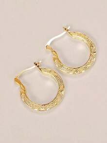 Textured Hoop Earrings - Yellow Gold - View 6