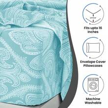 Lux Decor 6-Piece Paisley Bed Sheets High GSM Brushed Microfiber Sheets - Elevate Your Sleep Experience With 16-Inch-Deep Pocket Bedding Sheets & Pillowcases- Back To School- Graduation Gift- All Sizes Available-, Valentine's Day Bedroom, Spring Bedding Refresh, Guest Room Essentials, Dorm Room Bedding, Premium Bed Linens, Easy Care Sheets, Hypoallergenic Fabric, Year-Round Comfort, Master Bedroom Update, Matching Bedding Set, Hotel Quality Linens - Màu xanh lam - Xem 8