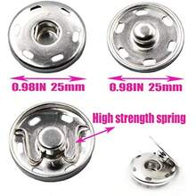 Large Snaps For Sewing Big Sew On Snap Large Buttons 12 Sets Big Metal Snap Fastener Buttons Press Button For Sewing Clothing Silvery And Black Large Size 0.98IN 25mm - 黑色,銀色 - 查看 4