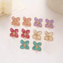 1 paire/3 paires Boucles d'oreilles à fleurs à 4 pétales dégradées colorées, simples et douces pour un port quotidien, cadeau de vacances pour les femmes