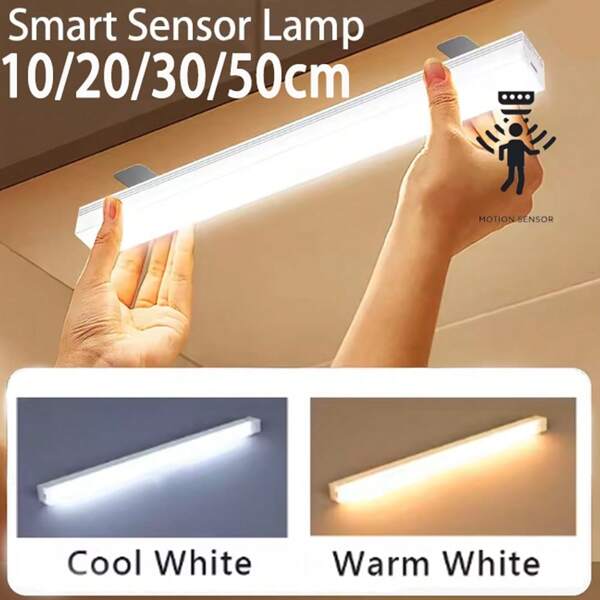 Wireless Motion Sensor LED Night Light USB Rechargeable Long Strip Bar Lamp For Cabinet Kitchen Wardrobe Bedside Staircase Tube,Led Lights,Wall Light,Motion Sensor Lights,Constant Light Mode, Motion Sensing Mode,Night Light,Cabinet Lights,Luz Led