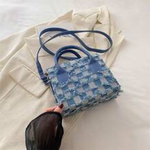 Nuevo bolso de mano de primavera/verano con bloque de color, cuadros y flecos, bolso de hombro cruzado casual y versátil para mujer